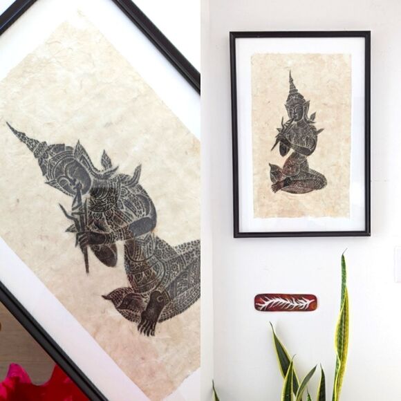 Framed Indonesian Charcoal Rubbing - Picture 1 of 5